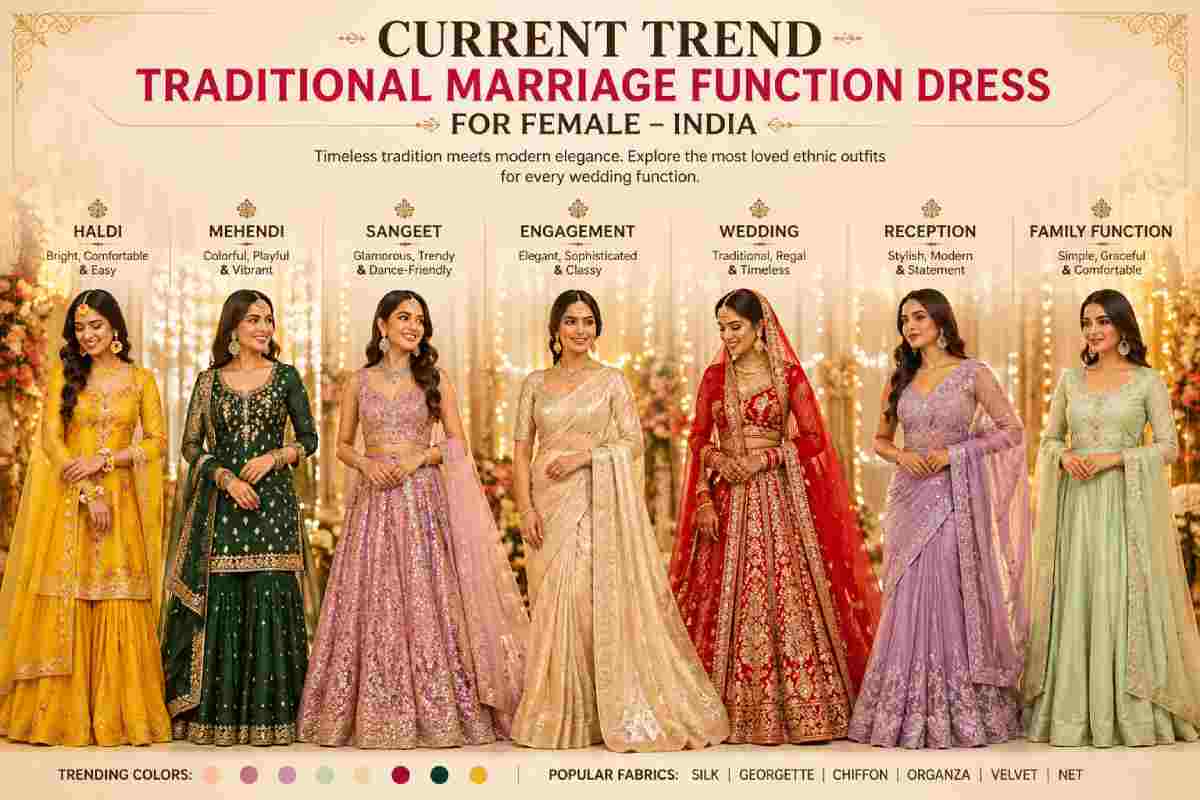 current trend traditional marriage function dress for female